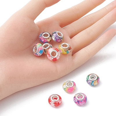 10Pcs 5 Colors Transparent Resin European Rondelle Beads RPDL-YW0001-07B-1