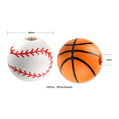 100Pcs 5 Style Painted Natural Wood European Beads WOOD-LS0001-45-1