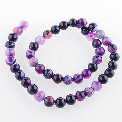 Natural Striped Agate/Banded Agate Round Bead Strands G-E233-02-1