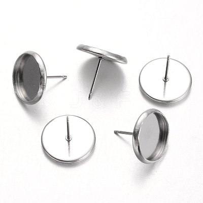 Tarnish Resistant Flat Round 304 Stainless Steel Stud Earring Settings STAS-M227-12mm-1