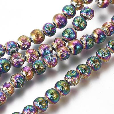 Electroplated Natural Lava Rock Beads Strands G-G826-06-4mm-1