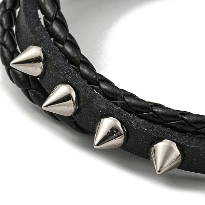 PU Leather & Waxed Cords Triple Layer Multi-strand Bracelets BJEW-F468-08-1