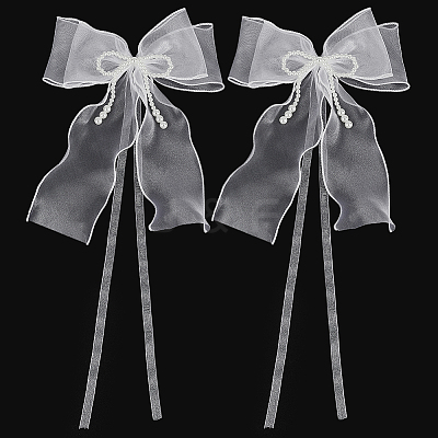 Bowknot Polyester Gauze with Plastic Pearl Curtain Holdback AJEW-WH0314-541-1