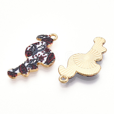 Printed Light Gold Tone Alloy Pendants ENAM-N056-210A-1