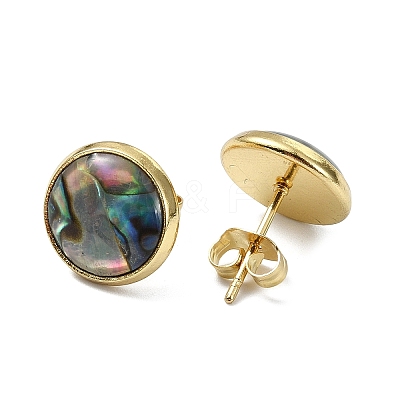 3 Pairs Flat Round Natural Paua Shell Stud Earrings for Women EJEW-JE07126-1