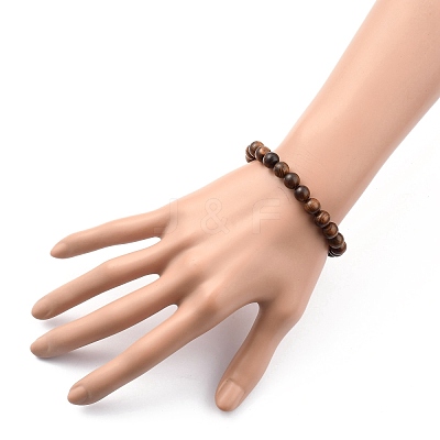 Unisex Natural Wood Beaded Stretch Bracelets X-BJEW-JB05463-03-1