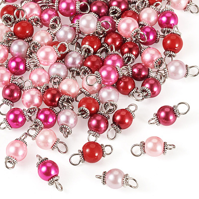 80Pcs 8 Colors Glass Pearl Round Connector Charms PALLOY-TA00263-1
