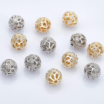12Pcs 2 Colors Rack Plating Brass Micro Pave Clear Cubic Zirconia Beads ZIRC-NB0001-84-1