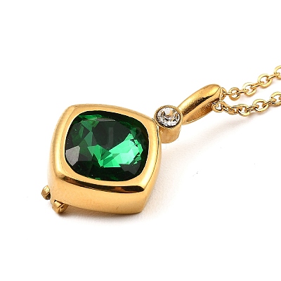 Golden 304 Stainless Steel Rhombus Pendant Necklace NJEW-C015-01G-1