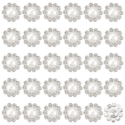 30Pcs 1-Hole Alloy Rhinestone Shank Buttons BUTT-MA0001-08B-1