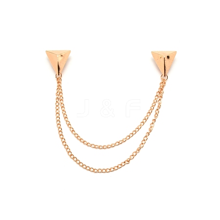 Double Triangle with Safaty Chain Hanging Sweater Brooch Pin JEWB-WH0009-93-1