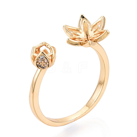 Lotus Flower Brass Micro Pave Clear Cubic Zirconia Cup Peg Ring Settings KK-T076-19G-1