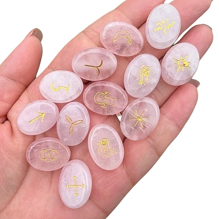 Oval Natural Rose Quartz Rune Stones PW-WG22365-01-1