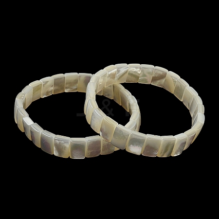 Natural White Shell Rectangle Dominoes Beaded Stretch Bracelets BJEW-N030-01A-1