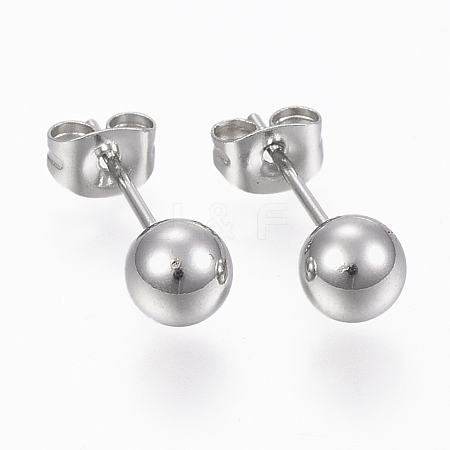 Tarnish Resistant 201 Stainless Steel Ball Stud Earrings STAS-P179-02P-4mm-1