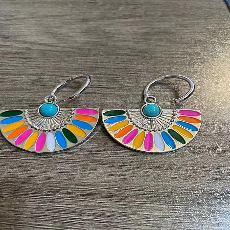 Alloy Enamel Fan Hoop Earrings FS-WGDB6C8-04-1