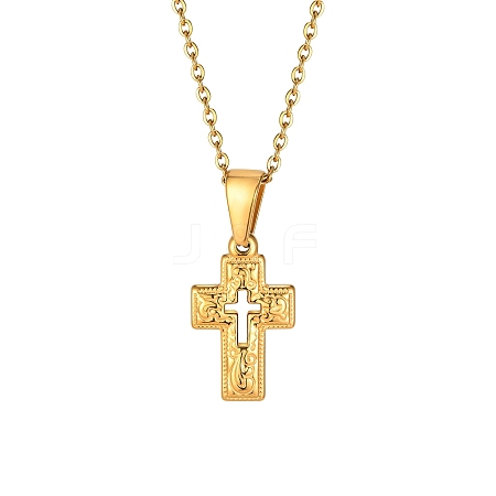 Stainless Steel Cross Pendant Cable Chain Necklaces for Women PW-WG067D3-01-1