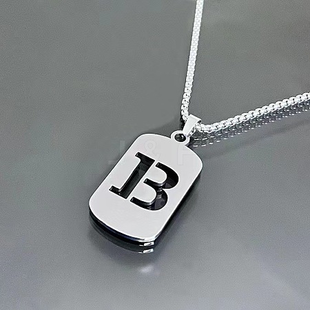 Rectangle with Laser Cut Letter 201 Stainless Steel Initial Pendant Necklaces WGA5E8C-02-1