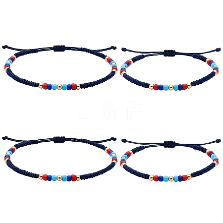 4Pcs 4 Style Glass Seed Braided Bead Bracelets and Anklets Set SJEW-SW00003-02-1