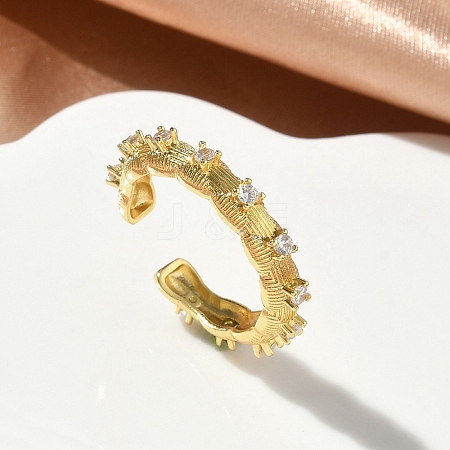 Brass Micro Pave Cubic Zirconia Cuff Open Rings RJEW-C163-12G-1