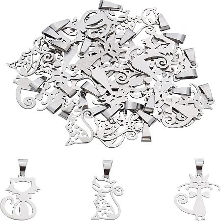 Unicraftale 24Pcs 3 Style 304 Stainless Steel Kitten Pendants STAS-UN0025-76-1