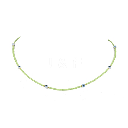 Lampwork Evil Eye & Glass Seed Beads Necklace with Real 18K Gold Plated 304 Stainless Steel Clasps NJEW-JN04597-03-1