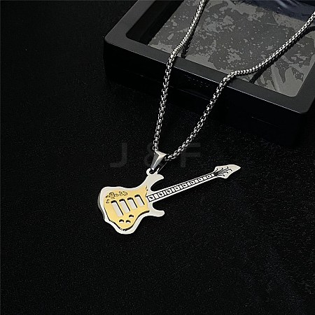 201 Stainless Steel Guitar Pendant Box Chain Necklaces NJEW-R001-06P-03-1