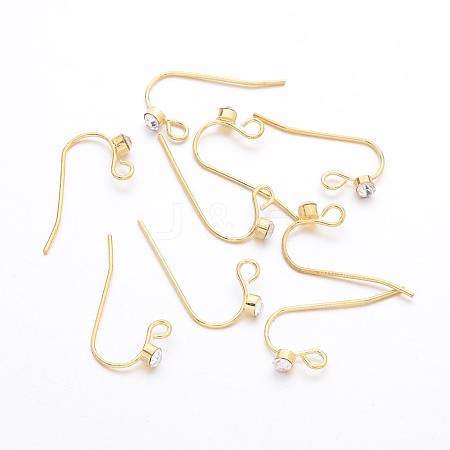 Brass Earring Hooks with Rhinestone EC594-G-1
