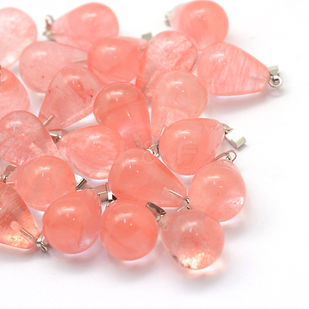 Teardrop Cherry Quartz Glass Pendants G-Q435-11-1