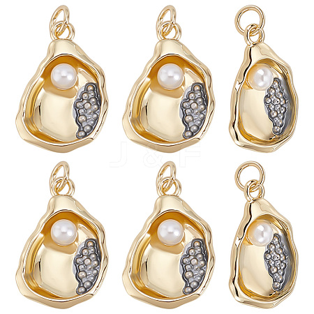 6Pcs Brass & ABS Imitation Pearl Pendants KK-PH0014-93-1