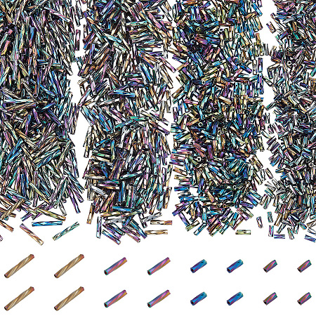   1200Pcs 4 Styles Glass Twisted Bugle Beads SEED-PH0002-09B-1