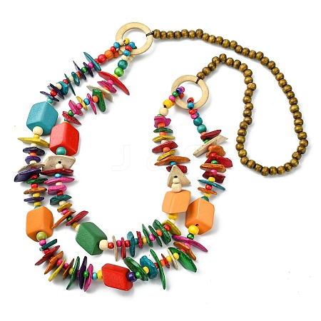 Colorful Dyed Natural Coconut Beaded Bib Necklaces NJEW-A007-03B-1