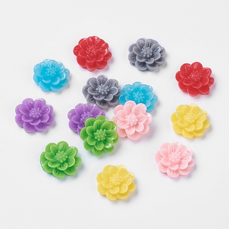 Mixed Color Resin Flower Cabochons X-CRES-B3259-M-1
