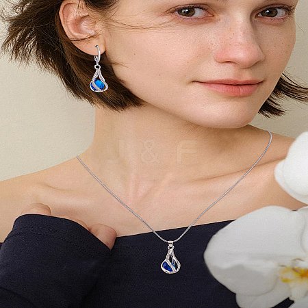 Rhinestone Teardrop Hoop Earrings & Pendant Necklace SJEW-LP0001-62B-1