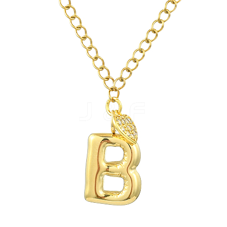 304 Stainless Steel Clear Cubic Zirconia Heart & Letter Pendant Curb Chain Necklaces for Women NJEW-FS00012-27B-1