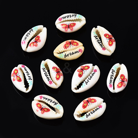 Printed Natural Cowrie Shell Beads SSHEL-N032-31-1