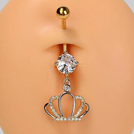 304 Stainless Steel Pave Clear Cubic Zirconia Curved Barbell Dangle Belly Rings FS-WG828D7-05-1