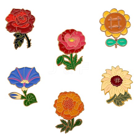 6Pcs 6 Style Flower of Life Enamel Pins JEWB-SZ0001-62-1