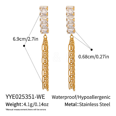 304 Stainless Steel Rectangle Tassel Stud Earrings HE5353-2-1