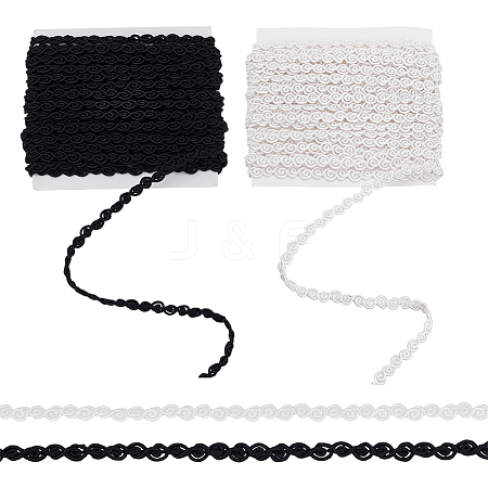 2Pcs 2 Colors Polyester Wave Lace Ribbon OCOR-FG0002-93A-1