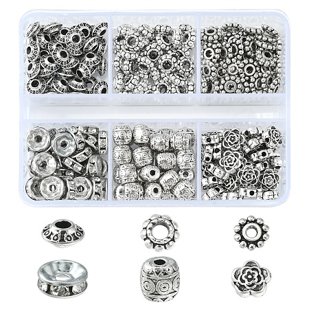 255Pcs 6 Style Iron Rhinestone & Tibetan Style Alloy Spacer Beads DIY-FS0004-07-1