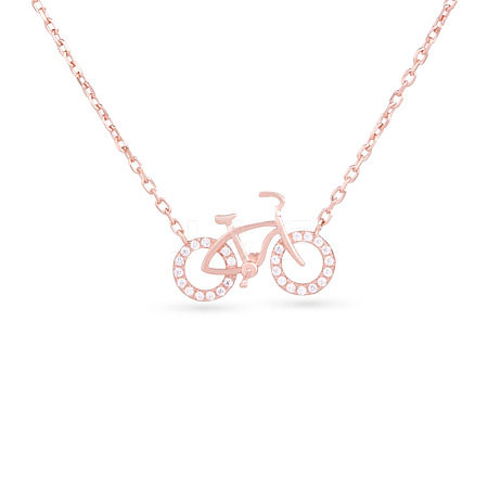 TINYSAND 925 Sterling Silver Cubic Zirconia Bicycle Pendant Necklaces TS-N008-RG-18-1