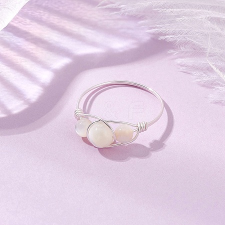 Round Natural Sea Shell Finger Rings RJEW-JR00847-02-1