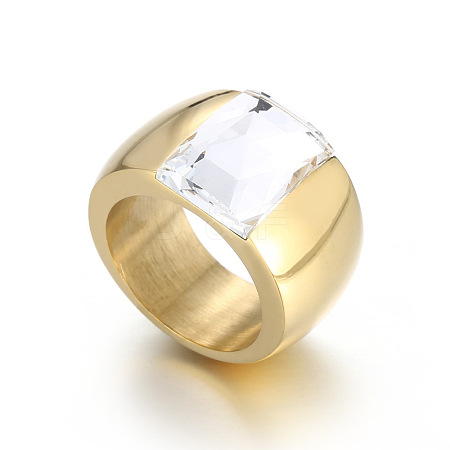 304 Stainless Steel & Glass Finger Rings FS-WGBA2F3-02-1