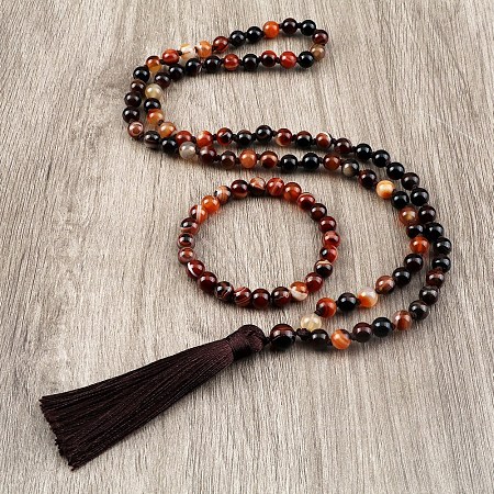Natural Agate Round Beaded Pendant Necklaces & Bracelets Sets FS-WG9D102-19-1