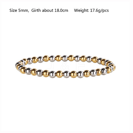 Hip-pop Style Waterproof Stainless Steel Beads Stretch Bracelets for Women Men CT0530-2-1