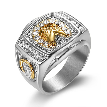 304 Stainless Steel Micro Pave Clear Cubic Zirconia Finger Rings for Men FS-WGEF432-12-1