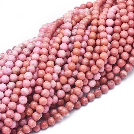  Jewelry Beads Findings Natural Rhodochrosite Beads Strands, Round, 6mm, Hole: 0.5mm, about 68pcs/Strand, 15.75
