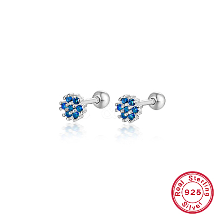 Anti-Tarnish Rhodium Plated Platinum 925 Sterling Silver Flower Stud Earrings TL5591-7-1