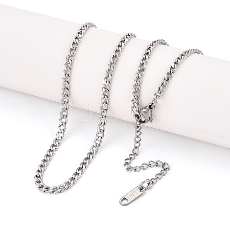 3MM 304 Stainless Steel Curb Chain Necklaces NJEW-N059-01P-1